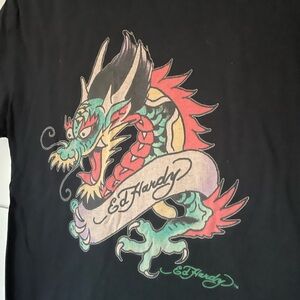 Ed Hardy Black T-Shirt Y2K vintage babydoll tee sublimated